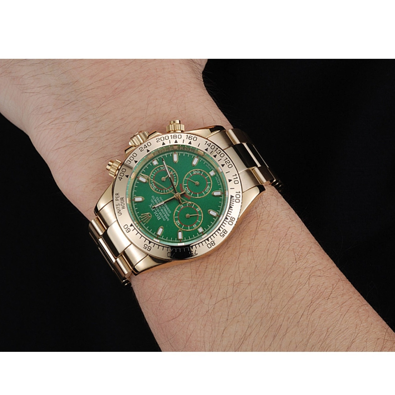 Rolex aaa copy And Bracelet Dial Rolex 1454244 Case Cosmograph Daytona Gold Green 0817
